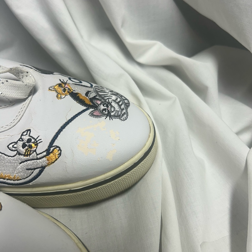 Vtg 90s Embroidered Cat Sneakers 8.5  White Vinyl Sabastino Country Garden Women - Picture 11 of 11